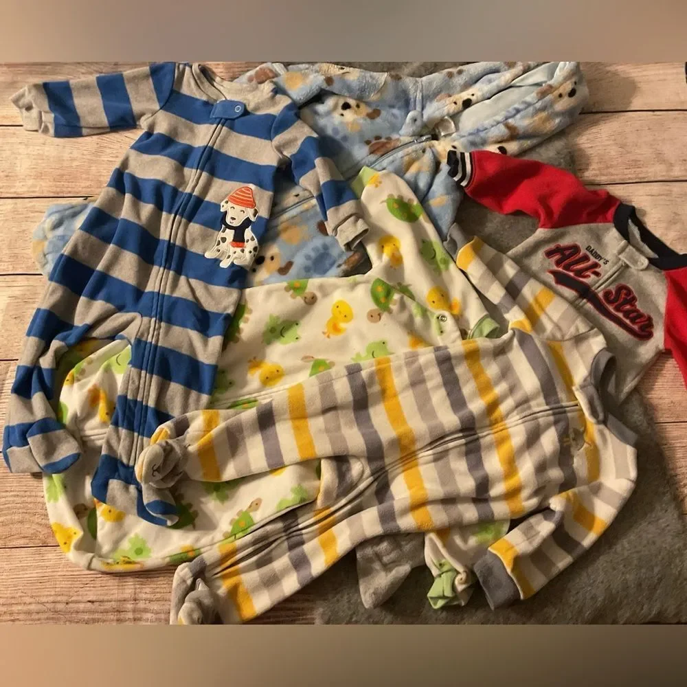 Baby Boy 5 Piece Warm Zip Up Onesie Bundle Lot Size 9M
